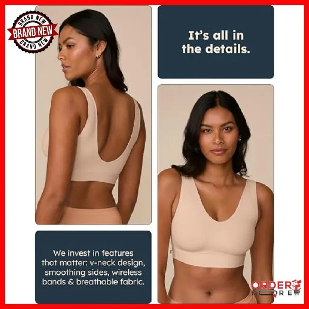 Wireless V-Neck Bralette Ultra Soft Lightweight Everyday Wear